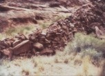 A section of rock fill leading out of the Colorado River bottom now under the water of Lake Powel. 